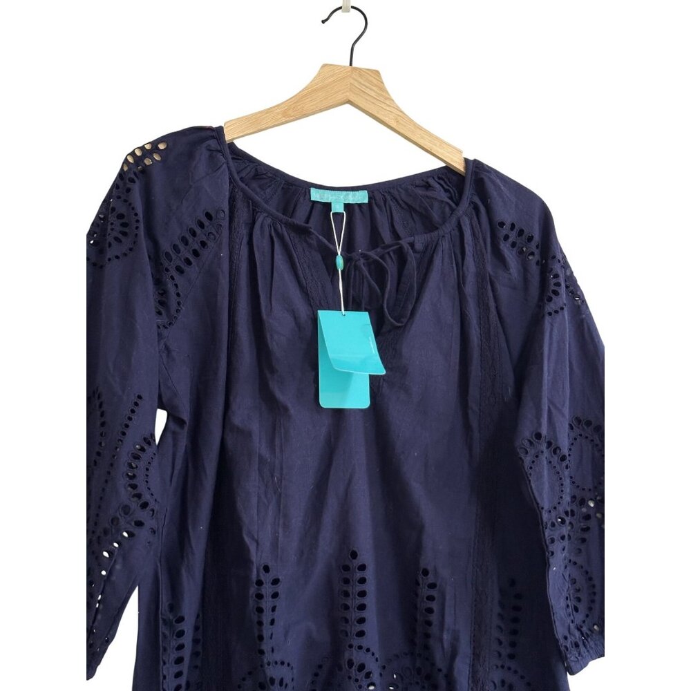 Melissa Odabash Ashley Eyelet Cotton Cover-up  Mini Dress, Size S Navy NWT - Picture 8 of 16